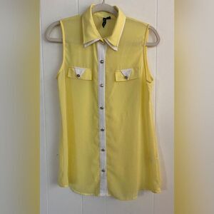 Azi Blouse Women’s Medium Yellow Semi Sheer Casual